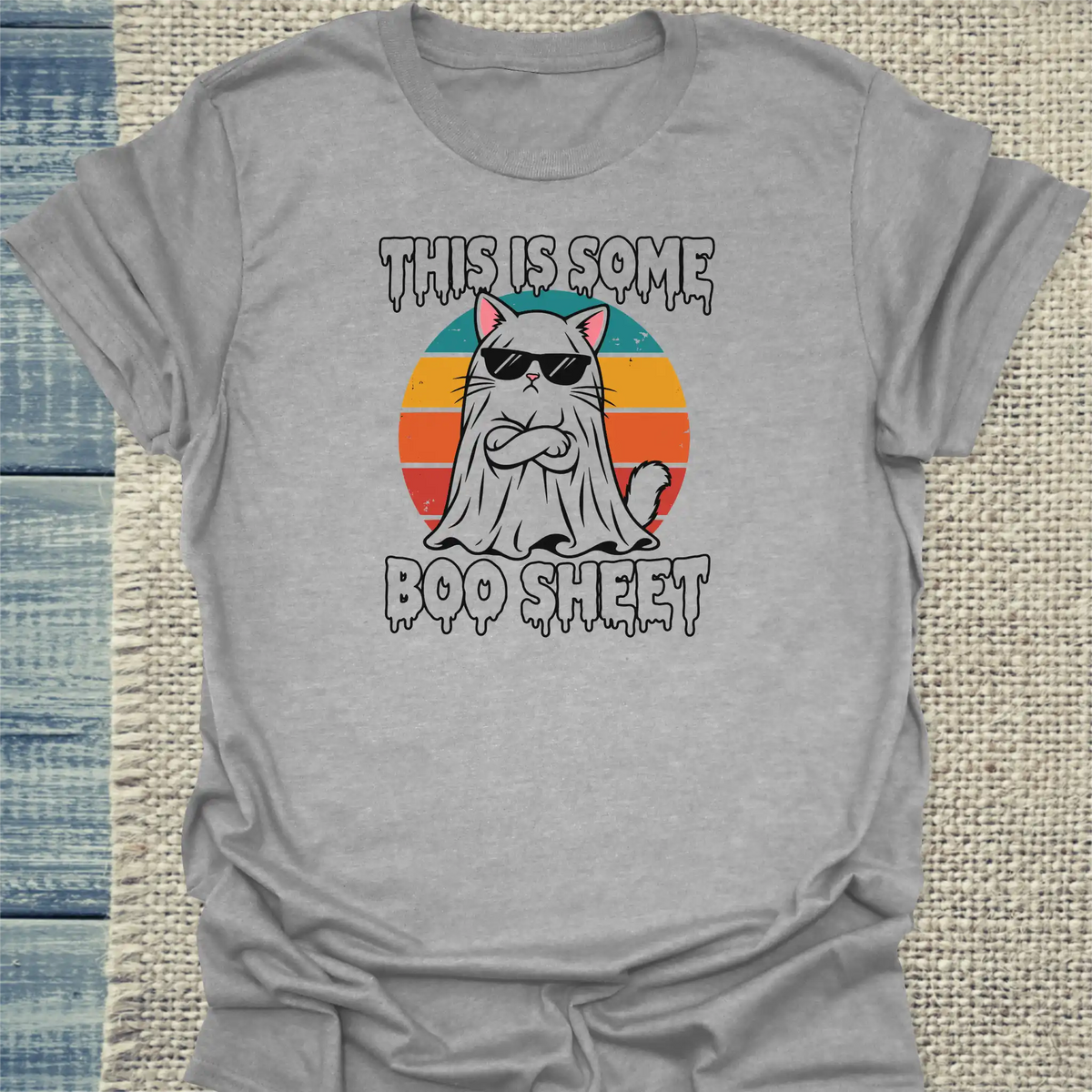 T-Shirt - Boo Sheet - Unisex - Katze, Halloween Grau