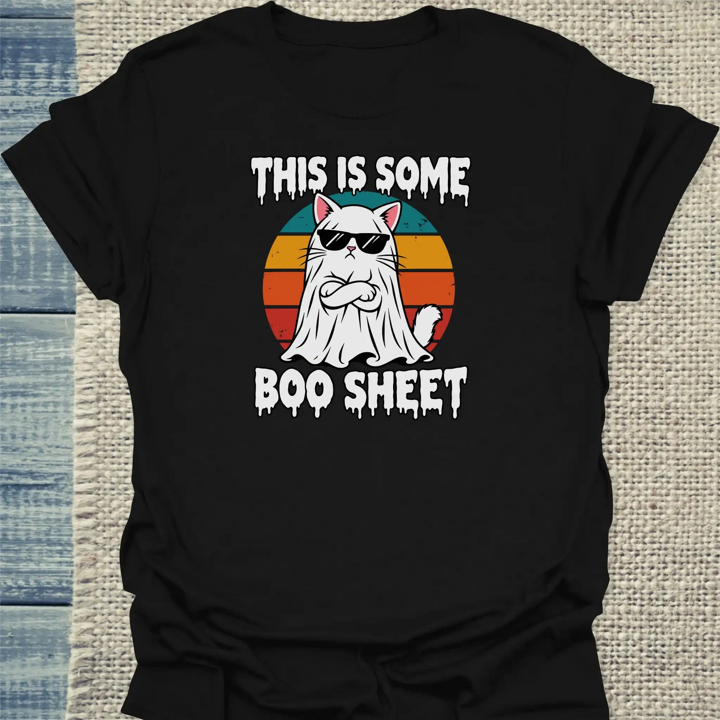 T-Shirt - Boo Sheet - Unisex - Katze, Halloween Schwarz