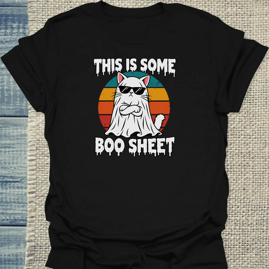 T-Shirt - Boo Sheet - Unisex - Katze, Halloween Schwarz