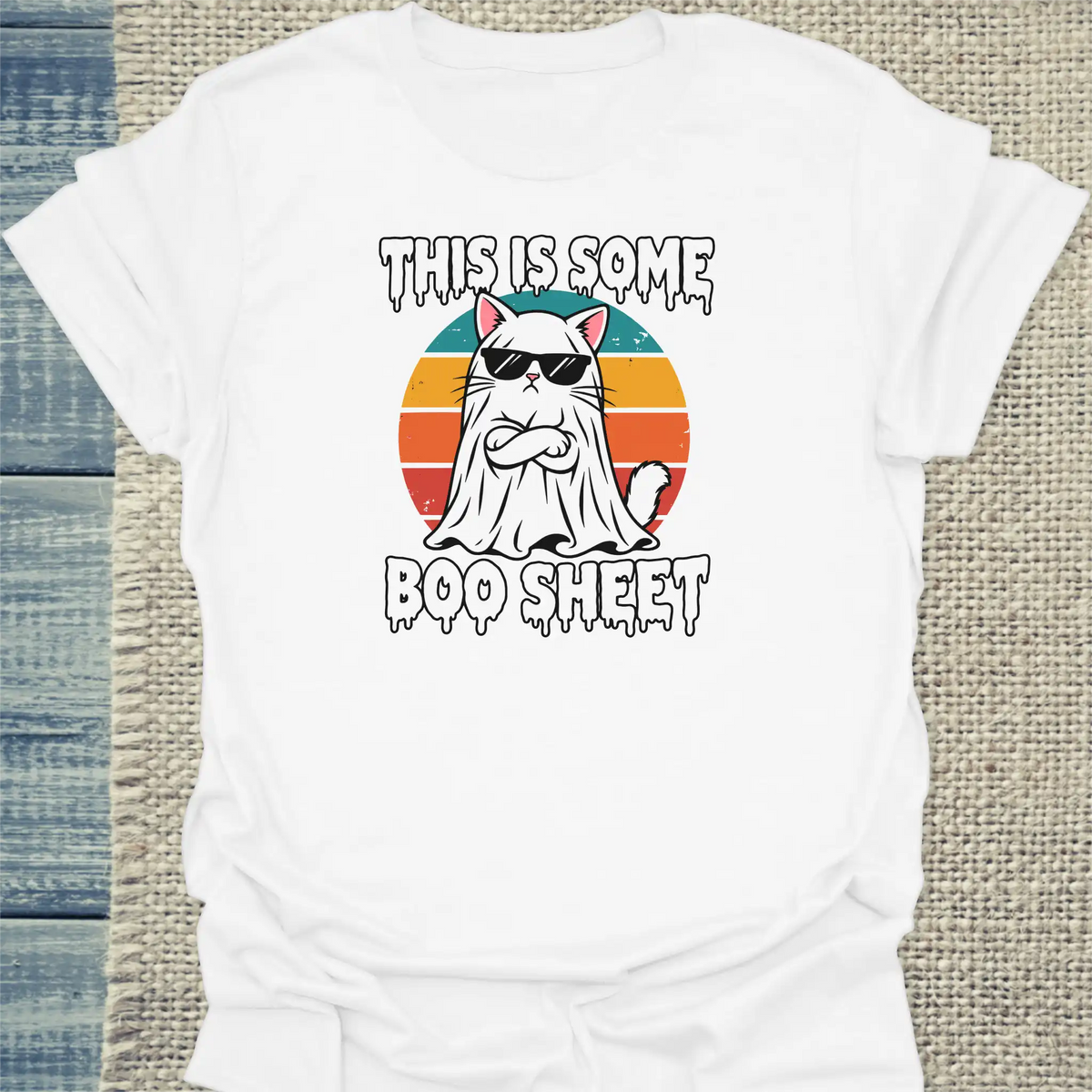 T-Shirt - Boo Sheet - Unisex - Katze, Halloween Weiß