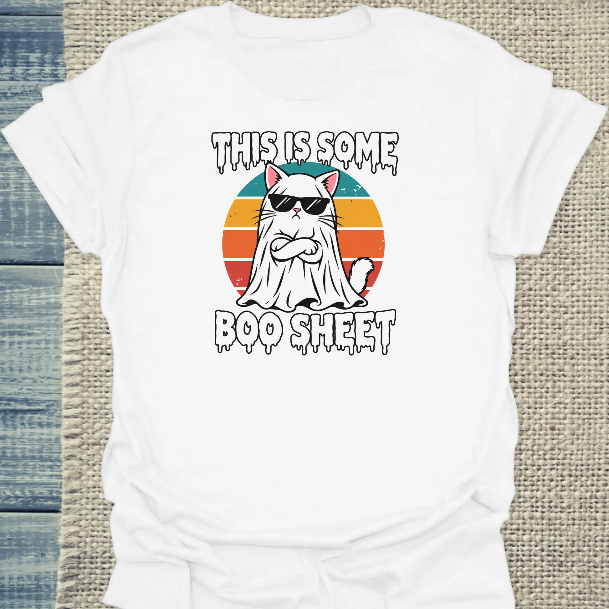 T-Shirt - Boo Sheet - Unisex - Katze, Halloween Weiß