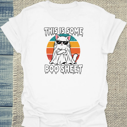 T-Shirt - Boo Sheet - Unisex - Katze, Halloween Weiß