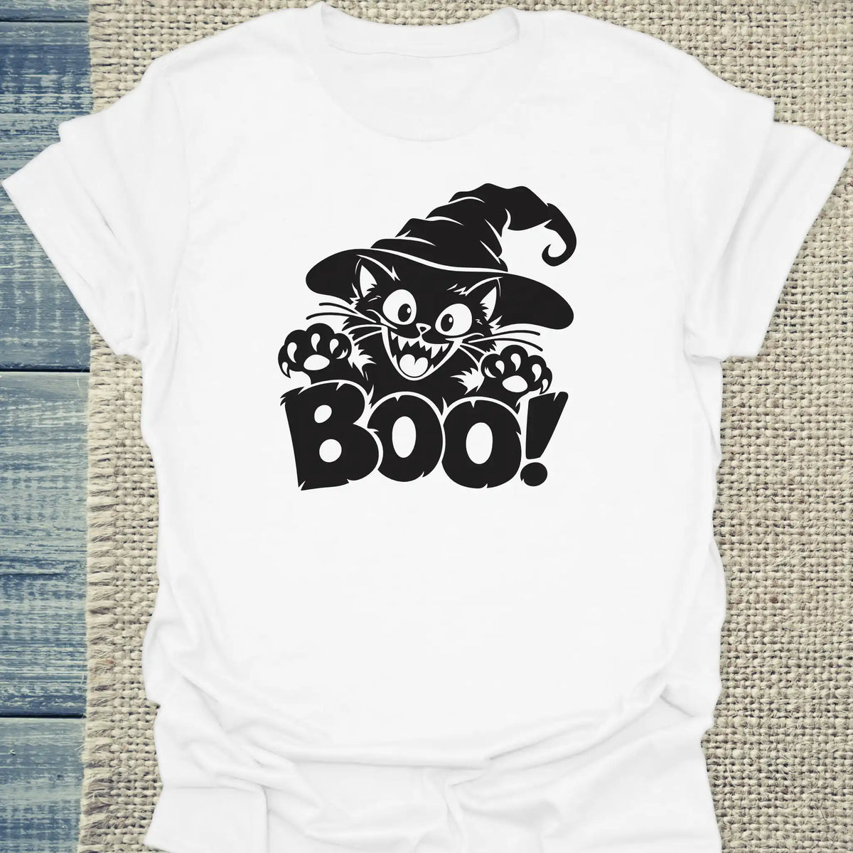 T-Shirt - Boo - Unisex - Katze, Halloween Weiß