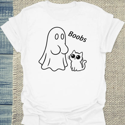 T-Shirt - Boobs - Unisex - Katze, Halloween Weiß
