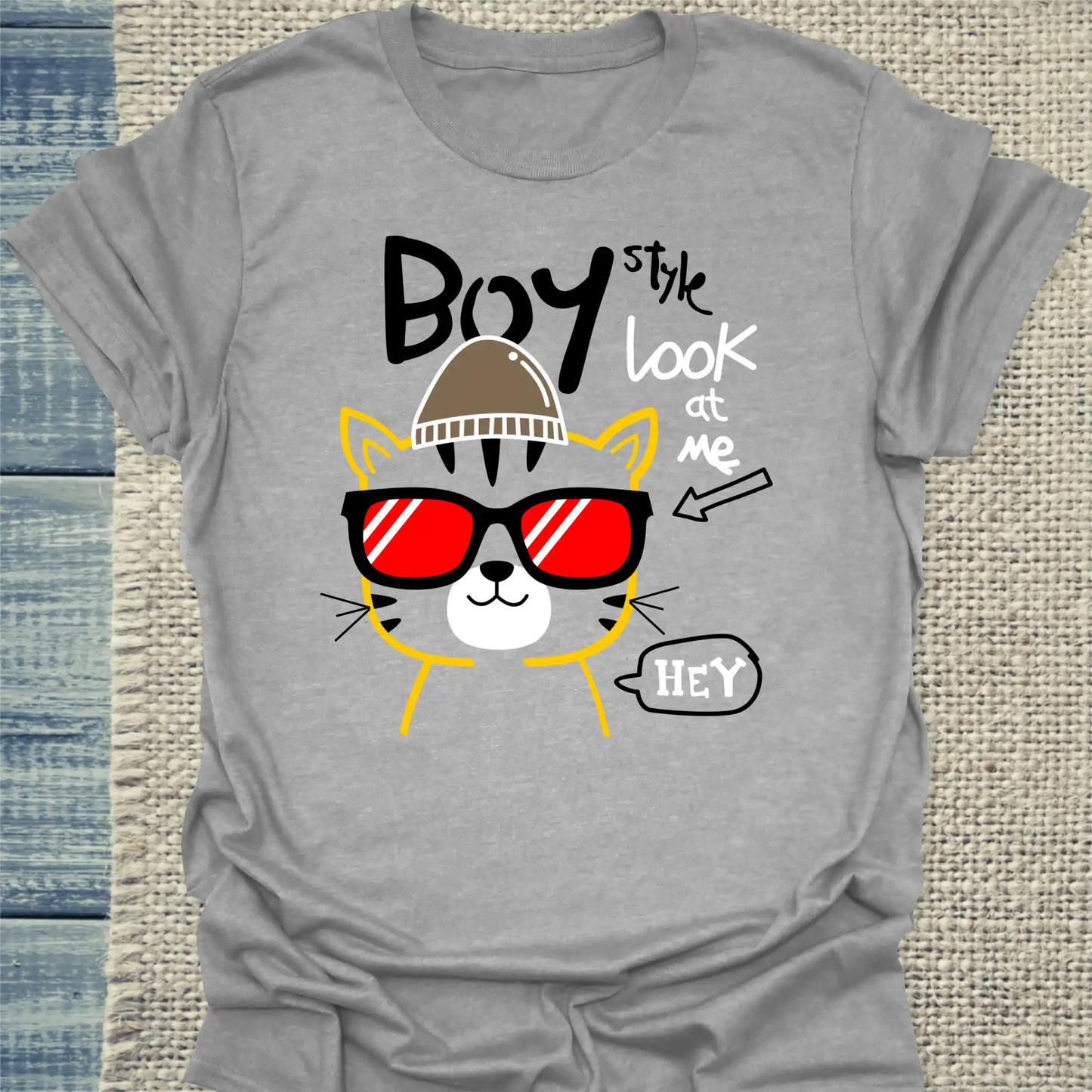 T-Shirt - Boy Style - Look at me - Unisex - Katze, Cat Guy Grau