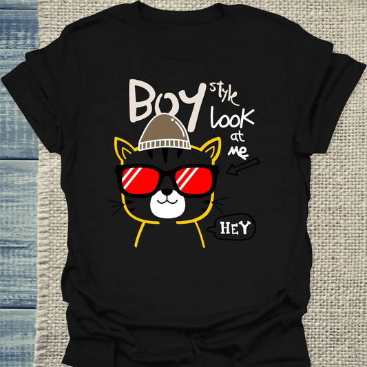 T-Shirt - Boy Style - Look at me - Unisex - Katze, Cat Guy Schwarz
