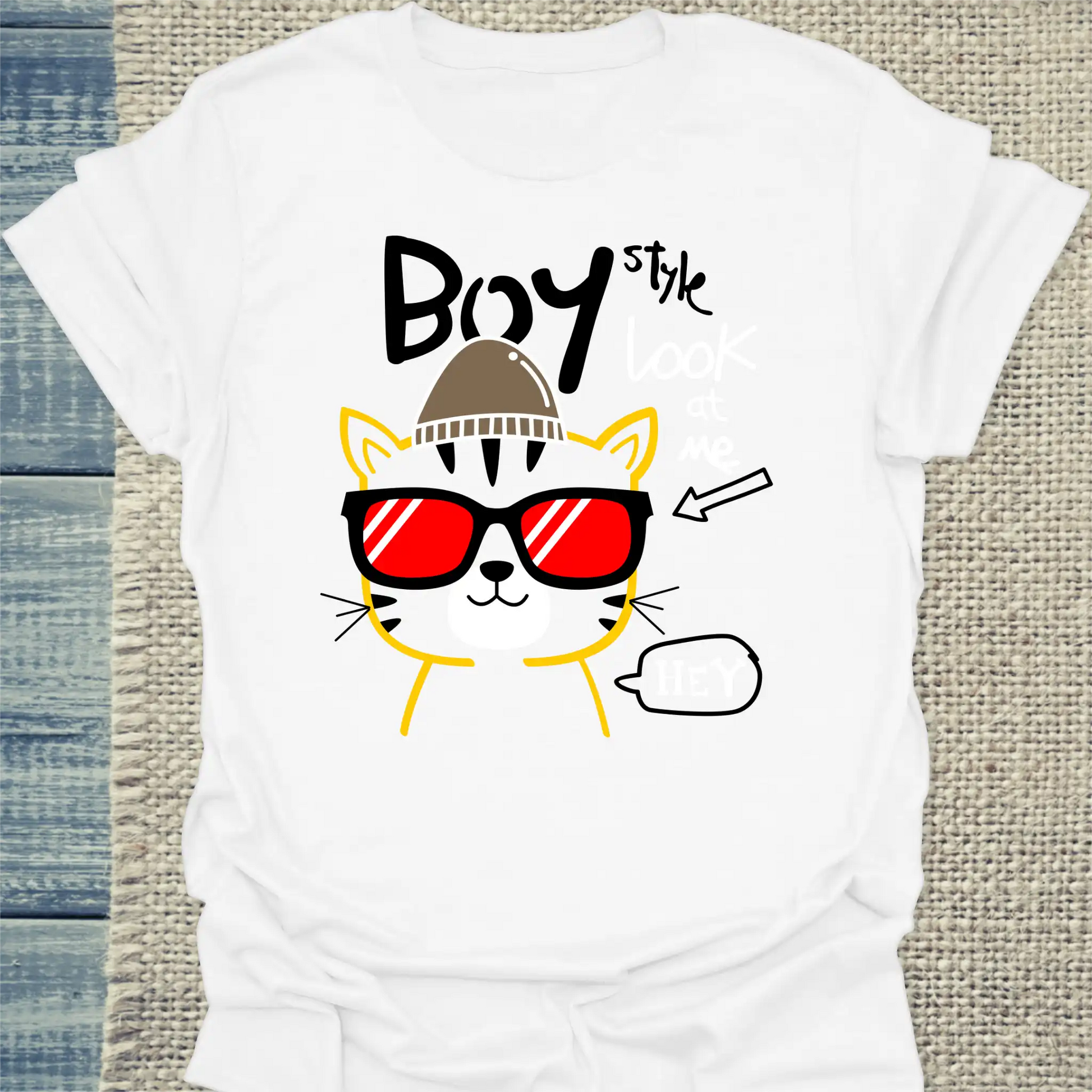 T-Shirt - Boy Style - Look at me - Unisex - Katze, Cat Guy Weiß