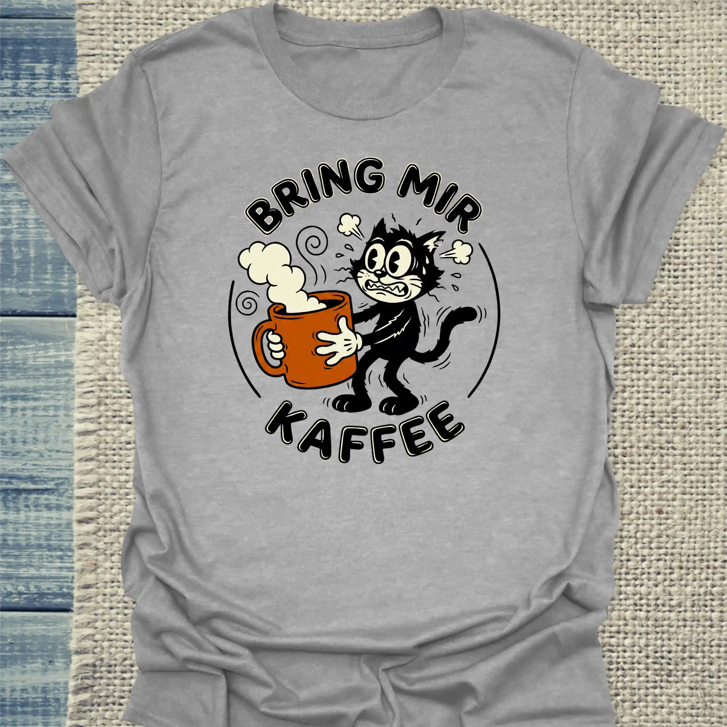 T-Shirt - Bring mir Kaffee - Unisex - Katze, Kaffee Grau