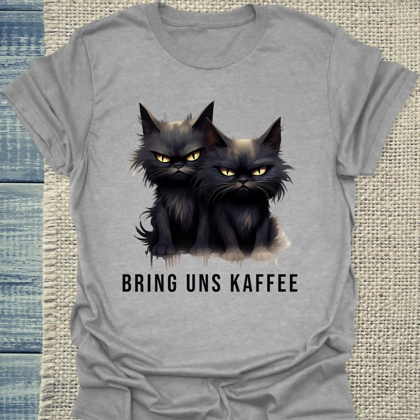 T-Shirt - Bring uns Kaffee - Unisex - Katze & Kaffee Grau