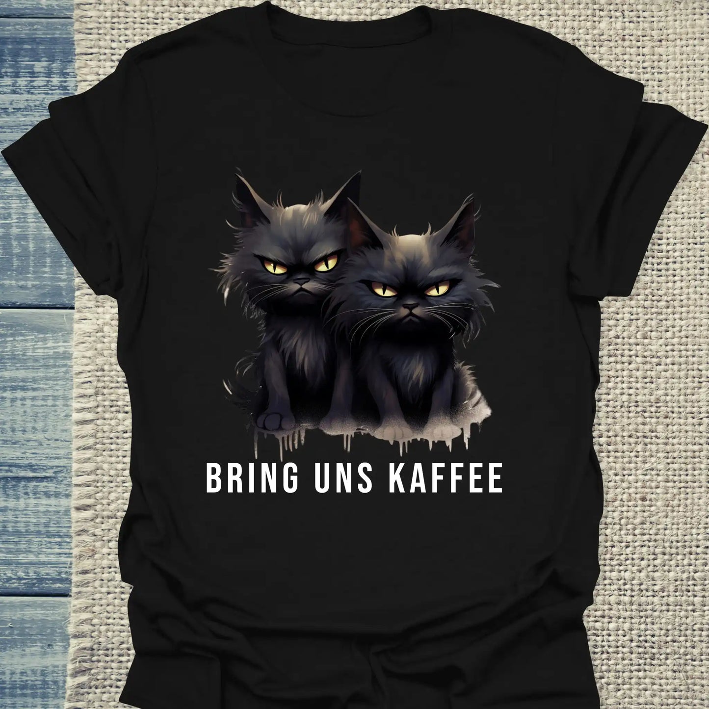 T-Shirt - Bring uns Kaffee - Unisex - Katze & Kaffee Schwarz