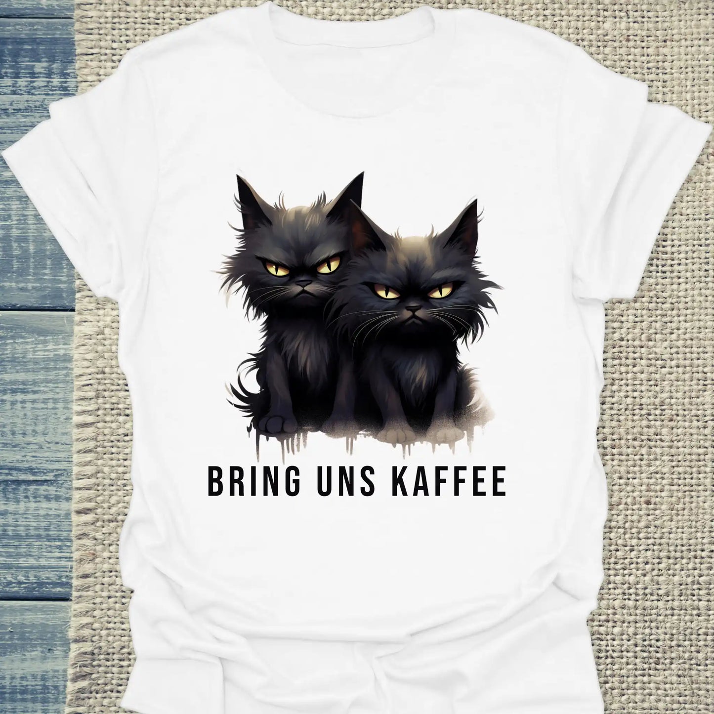 T-Shirt - Bring uns Kaffee - Unisex - Katze & Kaffee Weiß