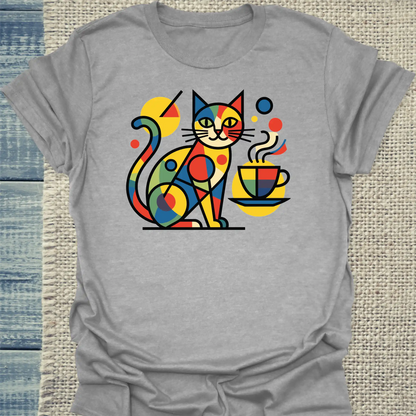 T-Shirt - Britto Katze mit Kaffee - Unisex - Katze & Kaffee Grau