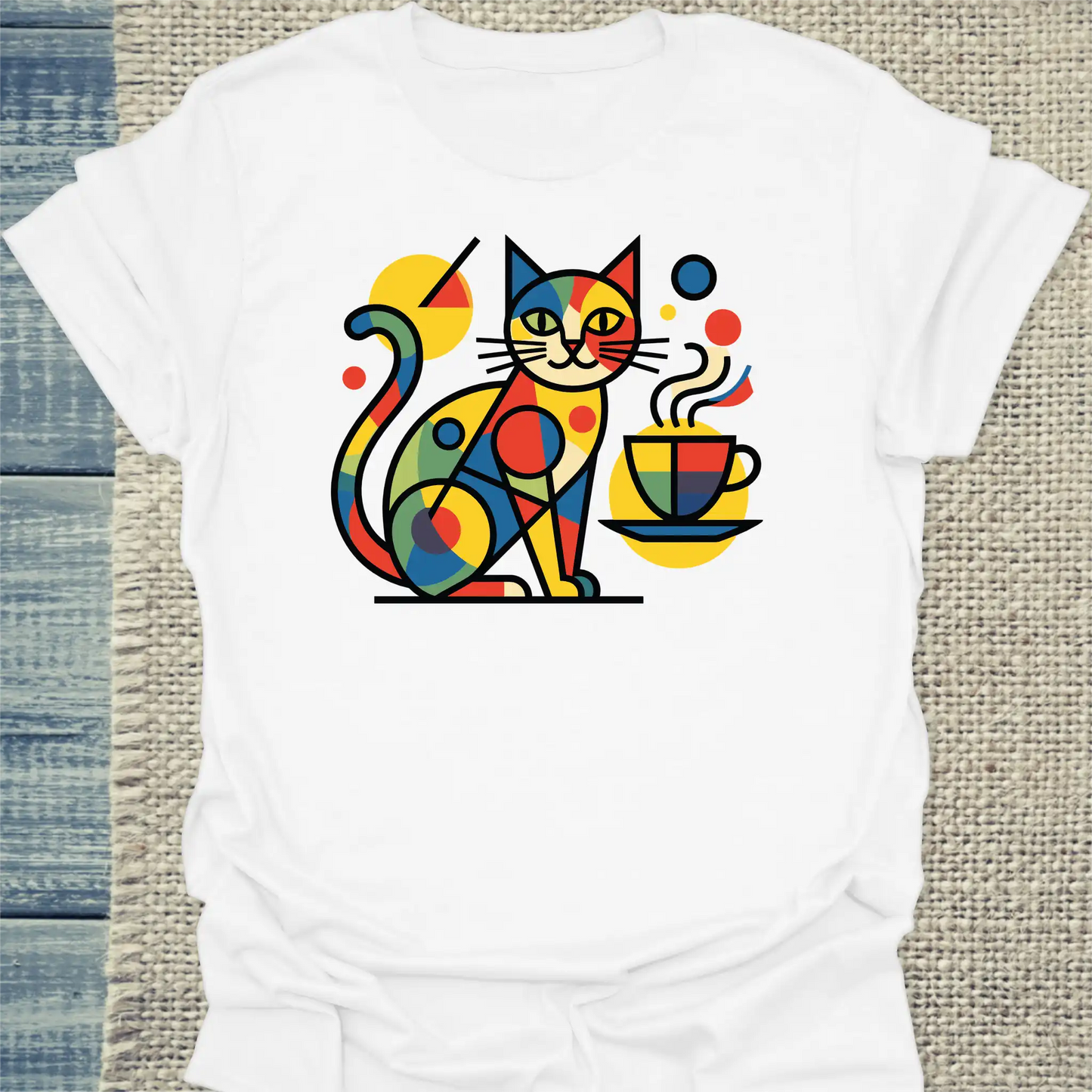 T-Shirt - Britto Katze mit Kaffee - Unisex - Katze & Kaffee Weiß