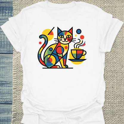 T-Shirt - Britto Katze mit Kaffee - Unisex - Katze & Kaffee Weiß