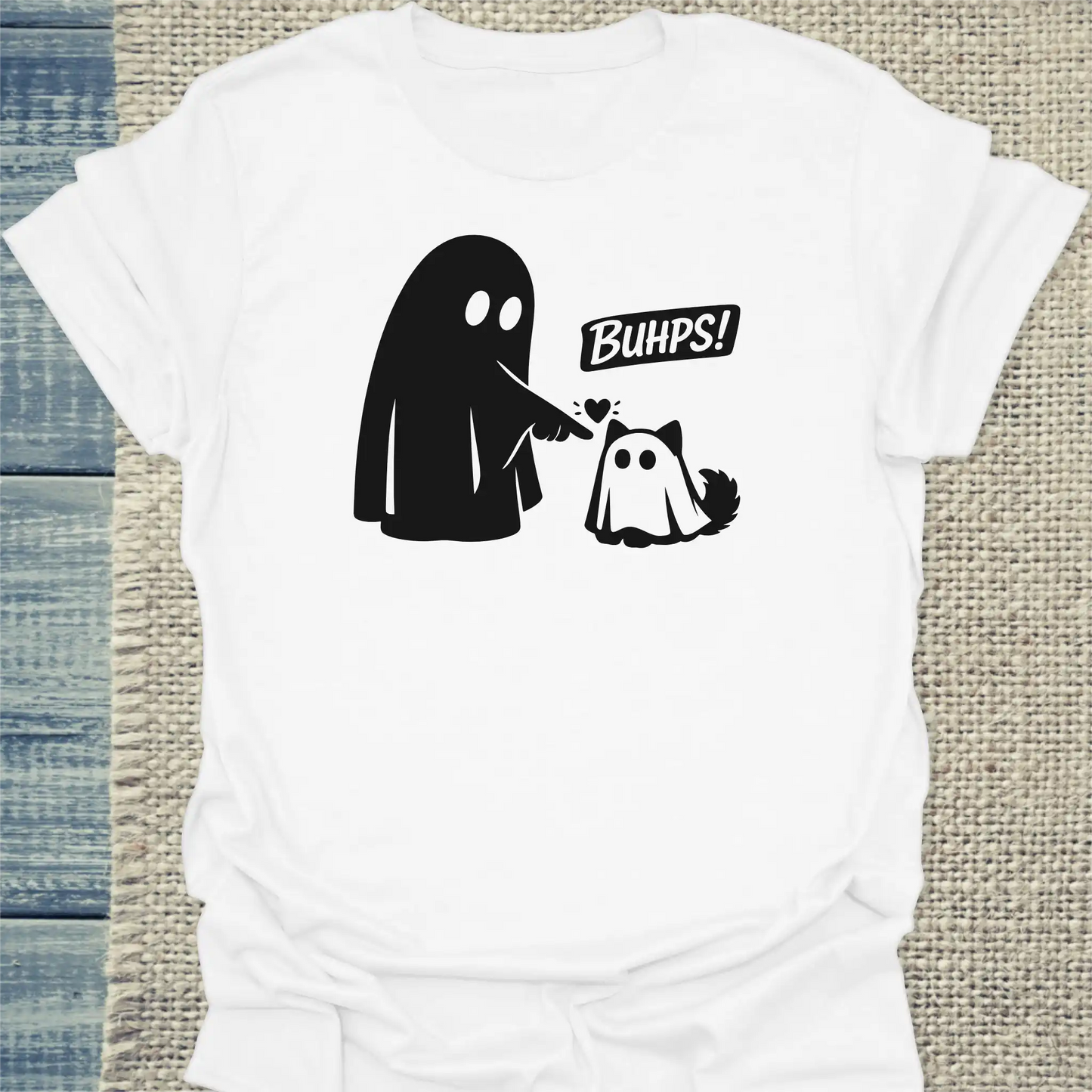 T-Shirt - Buhps - Unisex - Katze, Halloween Weiß