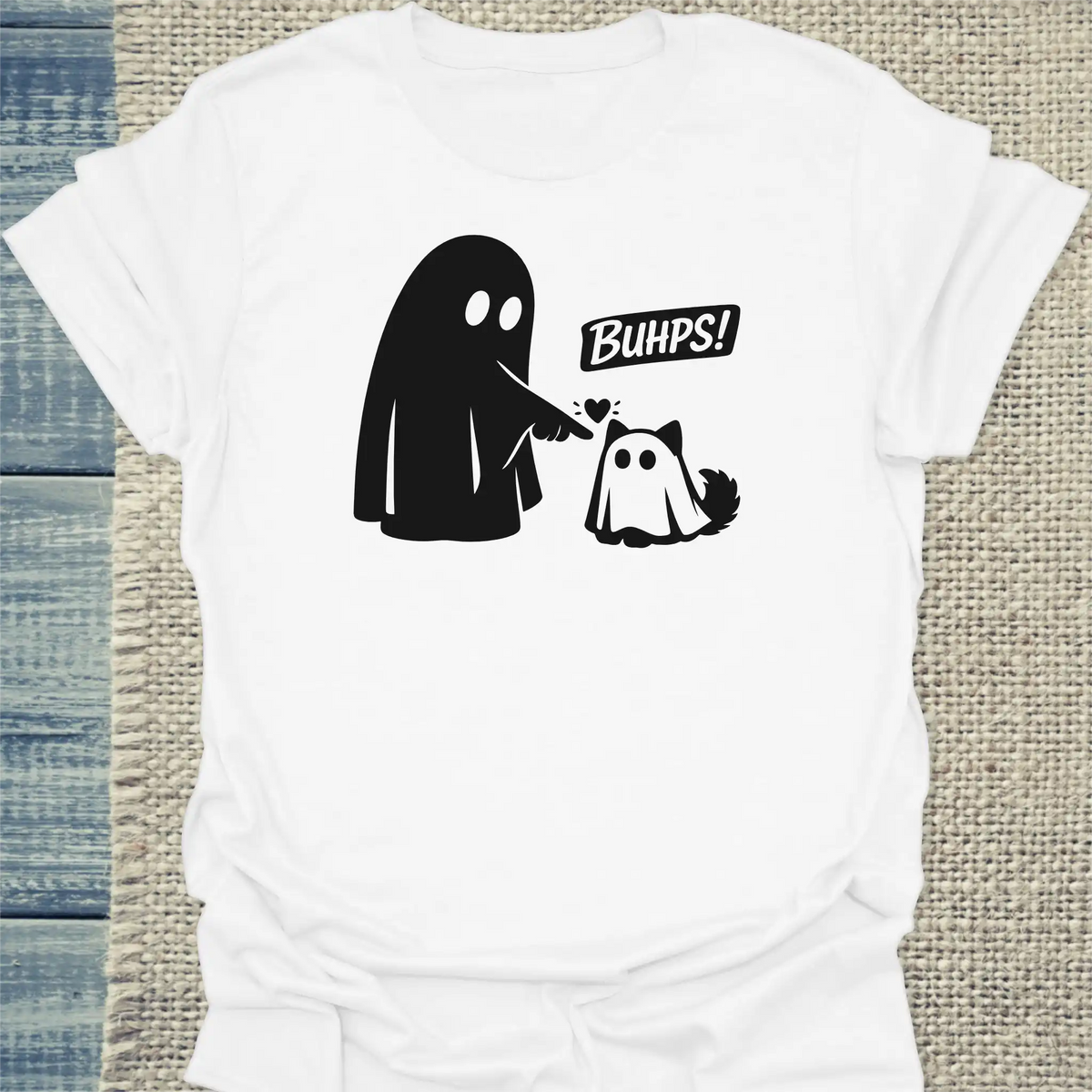 T-Shirt - Buhps - Unisex - Katze, Halloween Weiß