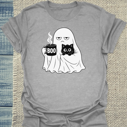 T-Shirt - Buu - Unisex - Katze & Kaffee, Halloween Grau