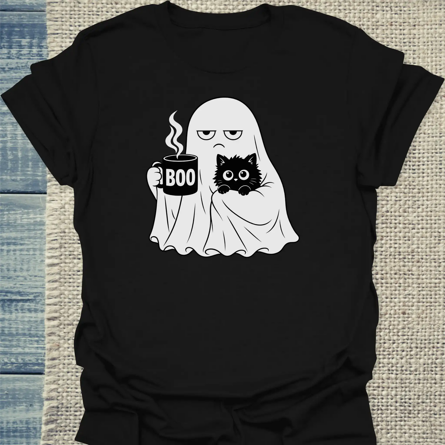 T-Shirt - Buu - Unisex - Katze & Kaffee, Halloween Schwarz