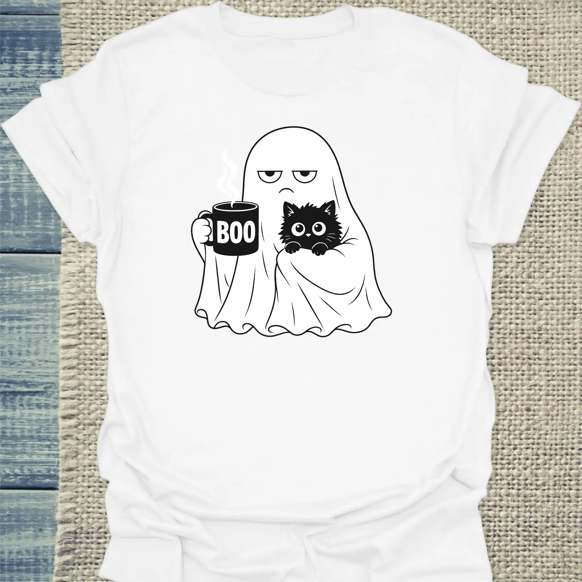 T-Shirt - Buu - Unisex - Katze & Kaffee, Halloween Weiß