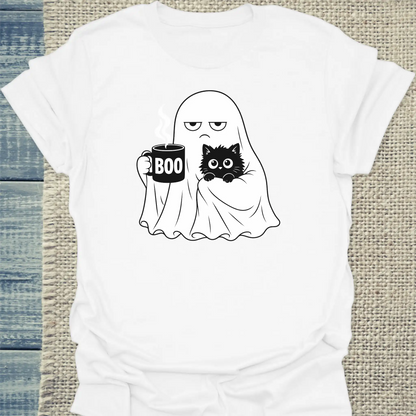 T-Shirt - Buu - Unisex - Katze & Kaffee, Halloween Weiß