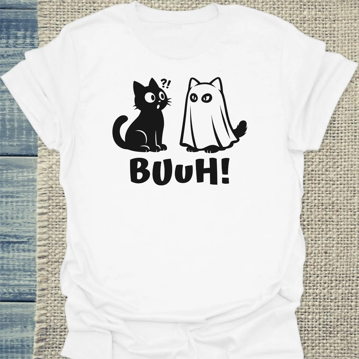 T-Shirt - BUUH - Unisex - Katze, Halloween Weiß