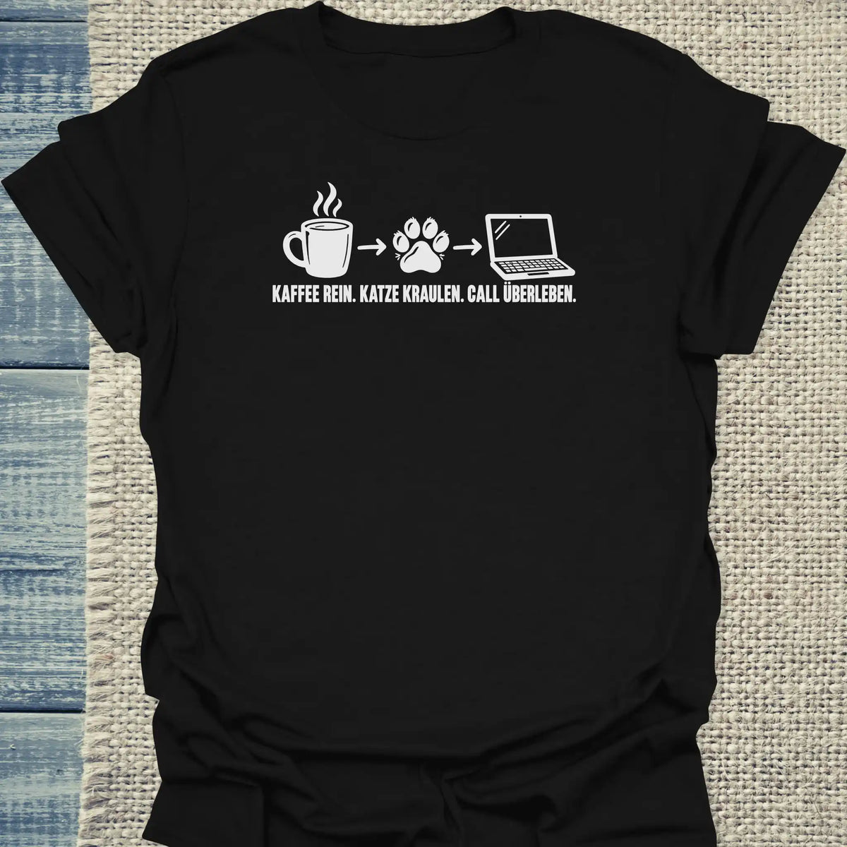 T-Shirt - Call überleben - Unisex - Katze & Kaffee Schwarz