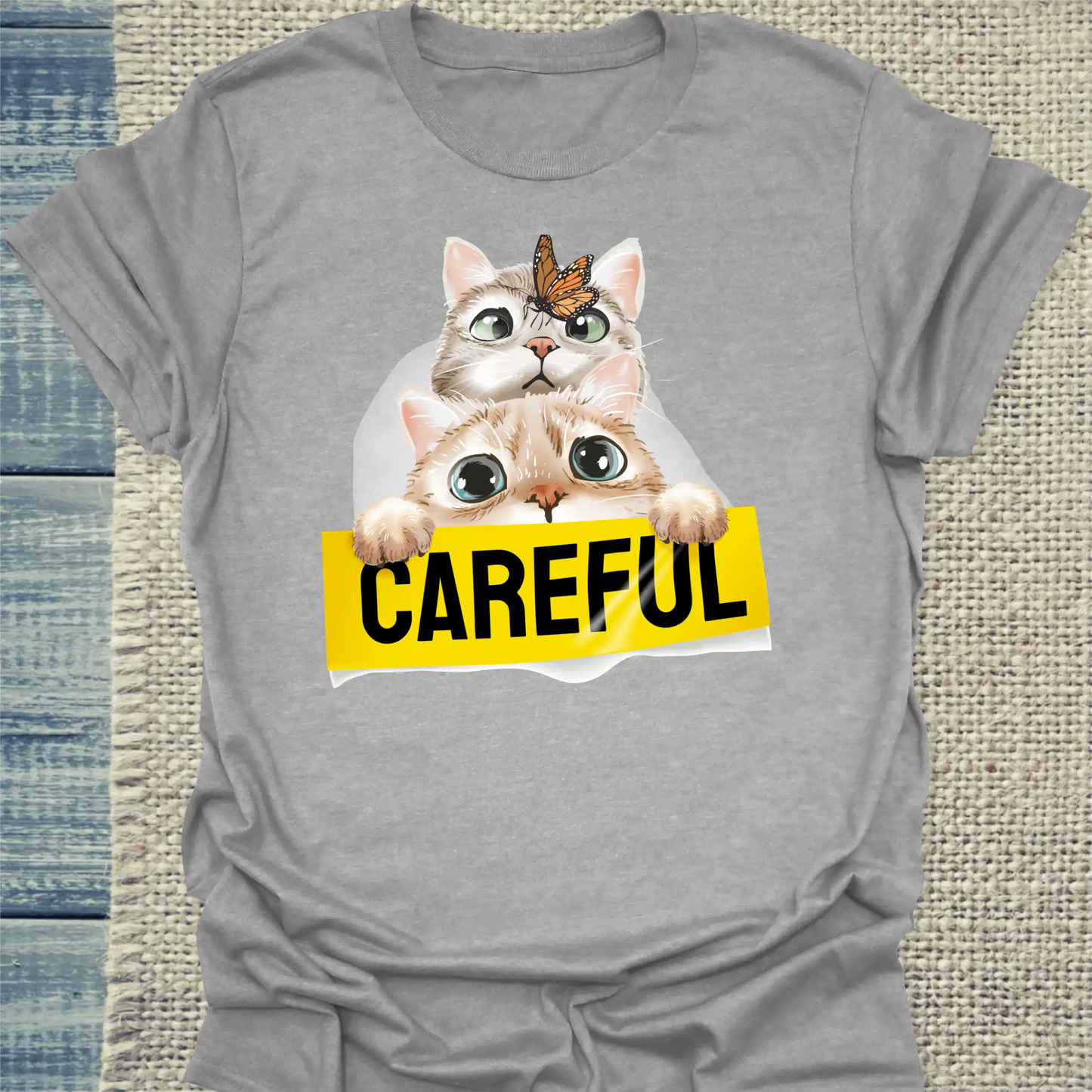 T-Shirt - Careful - Unisex - Katze Grau