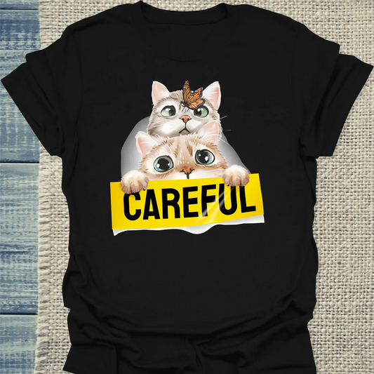 T-Shirt - Careful - Unisex - Katze Schwarz