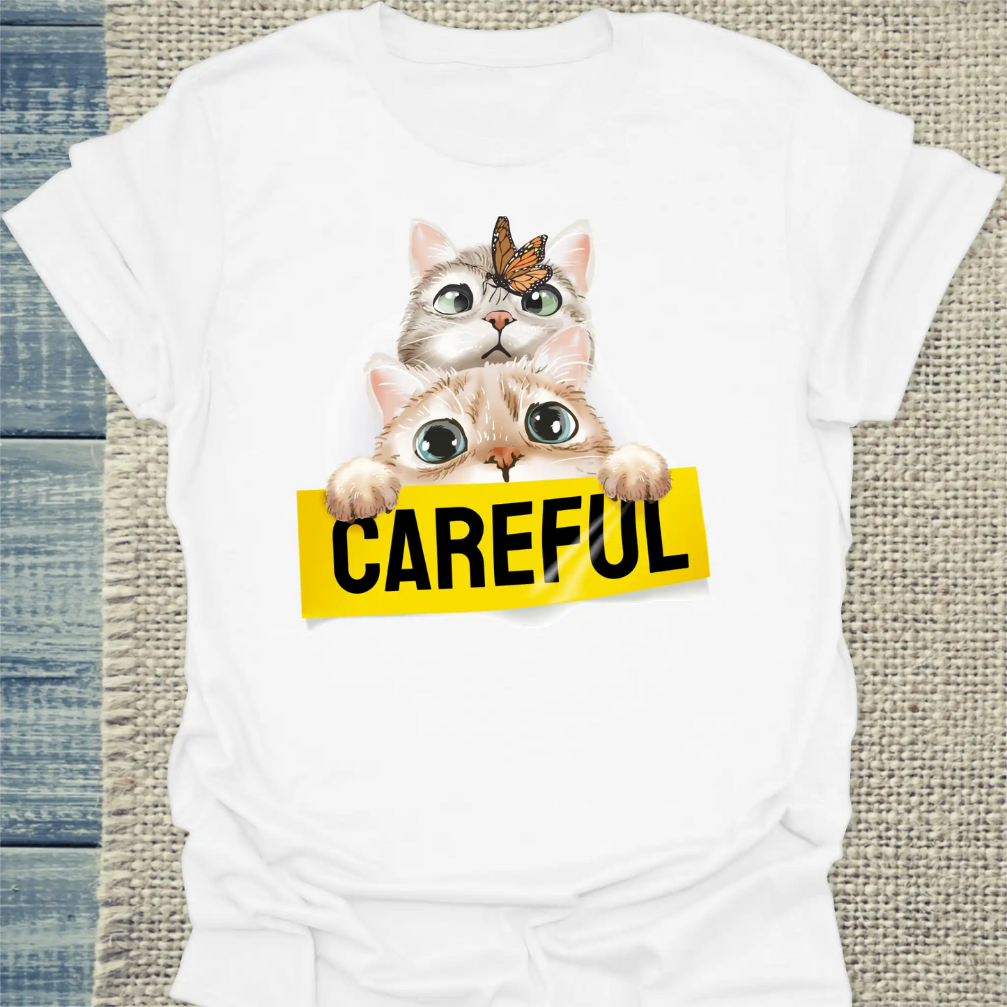 T-Shirt - Careful - Unisex - Katze Weiß
