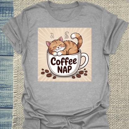 T-Shirt - Cat - Coffee NAP - Unisex - Katze & Kaffee Grau
