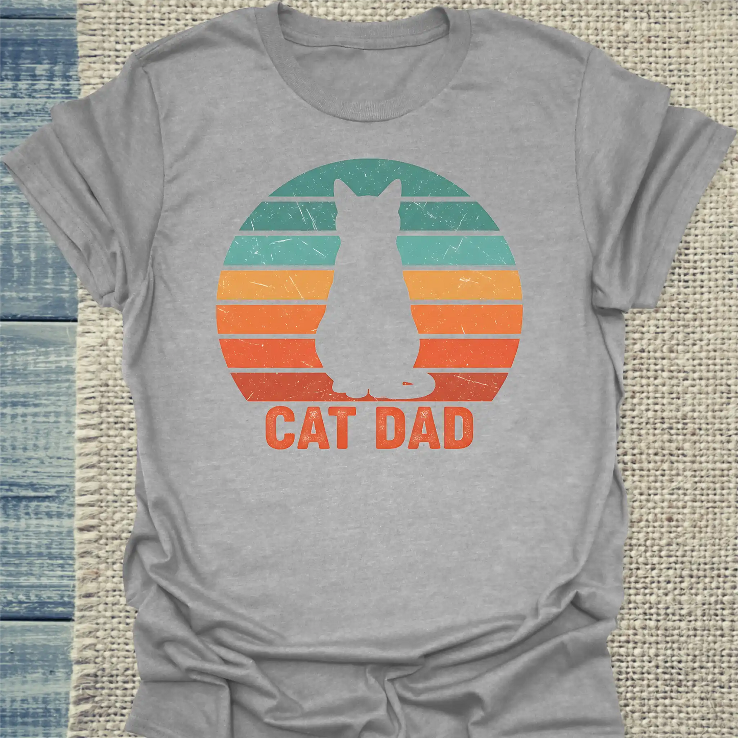 T-Shirt - Cat Dad Retro - Unisex - Katze, Cat Guy Grau