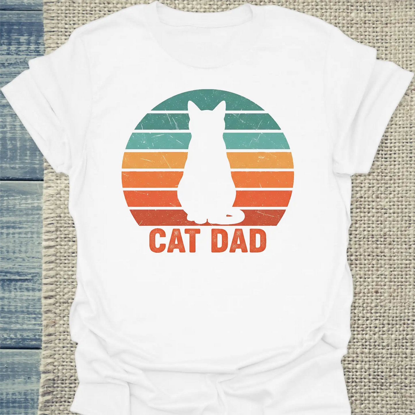 T-Shirt - Cat Dad Retro - Unisex - Katze, Cat Guy Weiß