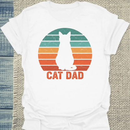 T-Shirt - Cat Dad Retro - Unisex - Katze, Cat Guy Weiß