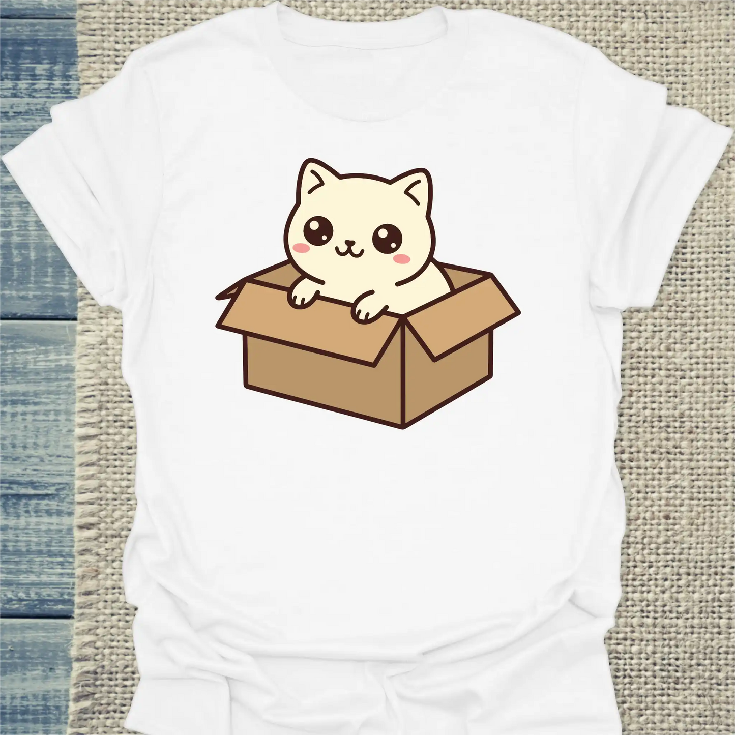 T-Shirt - Cat in the box - Unisex - Katze Weiß