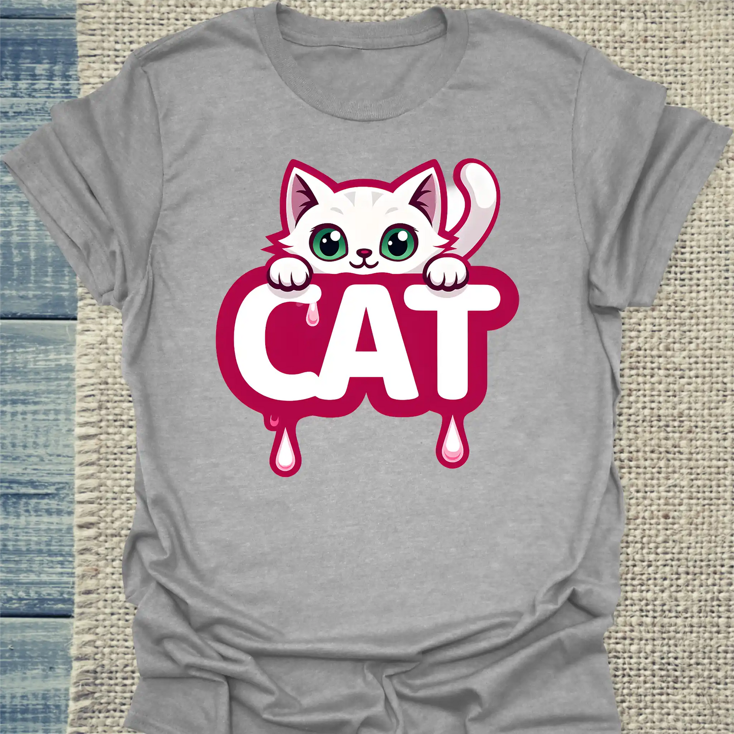 T-Shirt - CAT - Katze in rosa - Unisex - Katze Grau