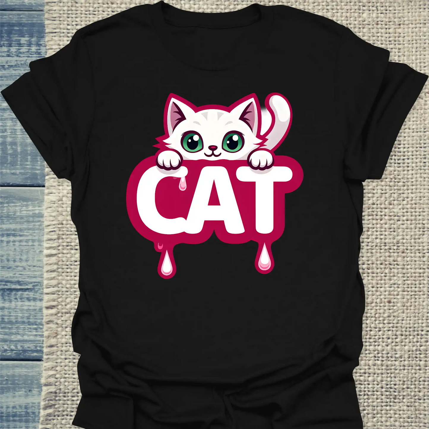 T-Shirt - CAT - Katze in rosa - Unisex - Katze Schwarz
