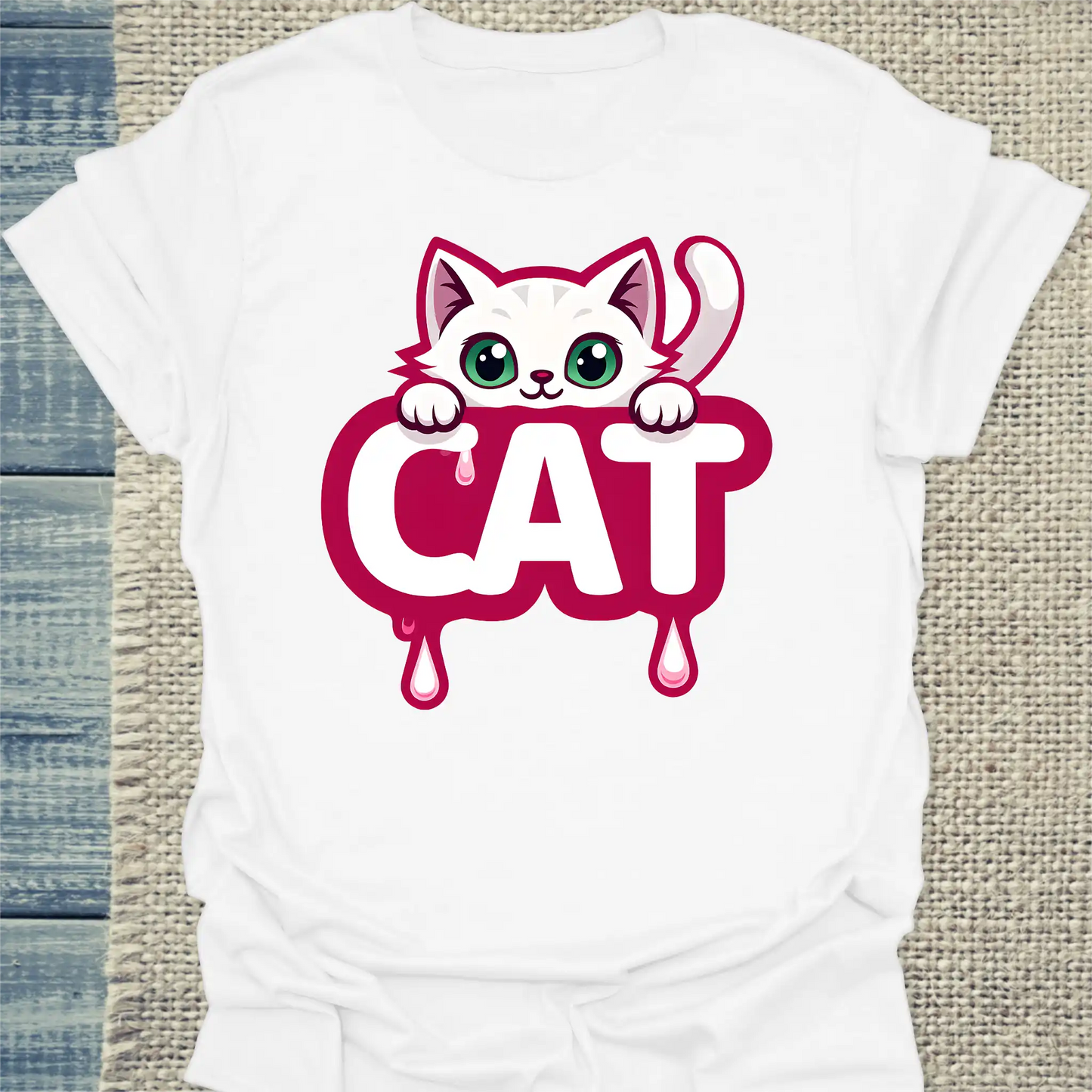 T-Shirt - CAT - Katze in rosa - Unisex - Katze Weiß