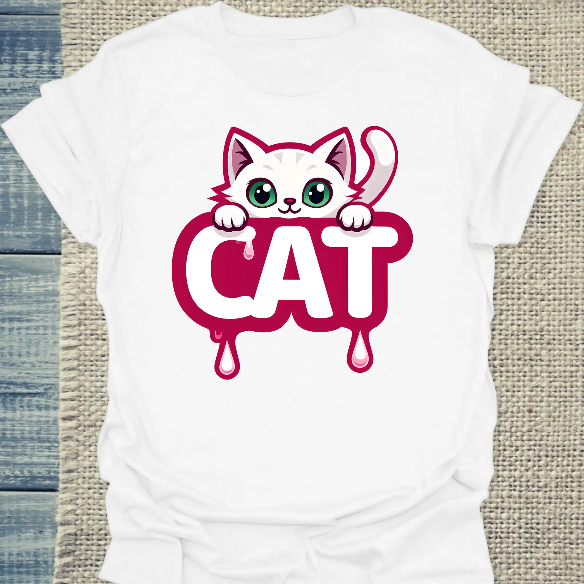 T-Shirt - CAT - Katze in rosa - Unisex - Katze Weiß