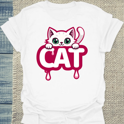 T-Shirt - CAT - Katze in rosa - Unisex - Katze Weiß