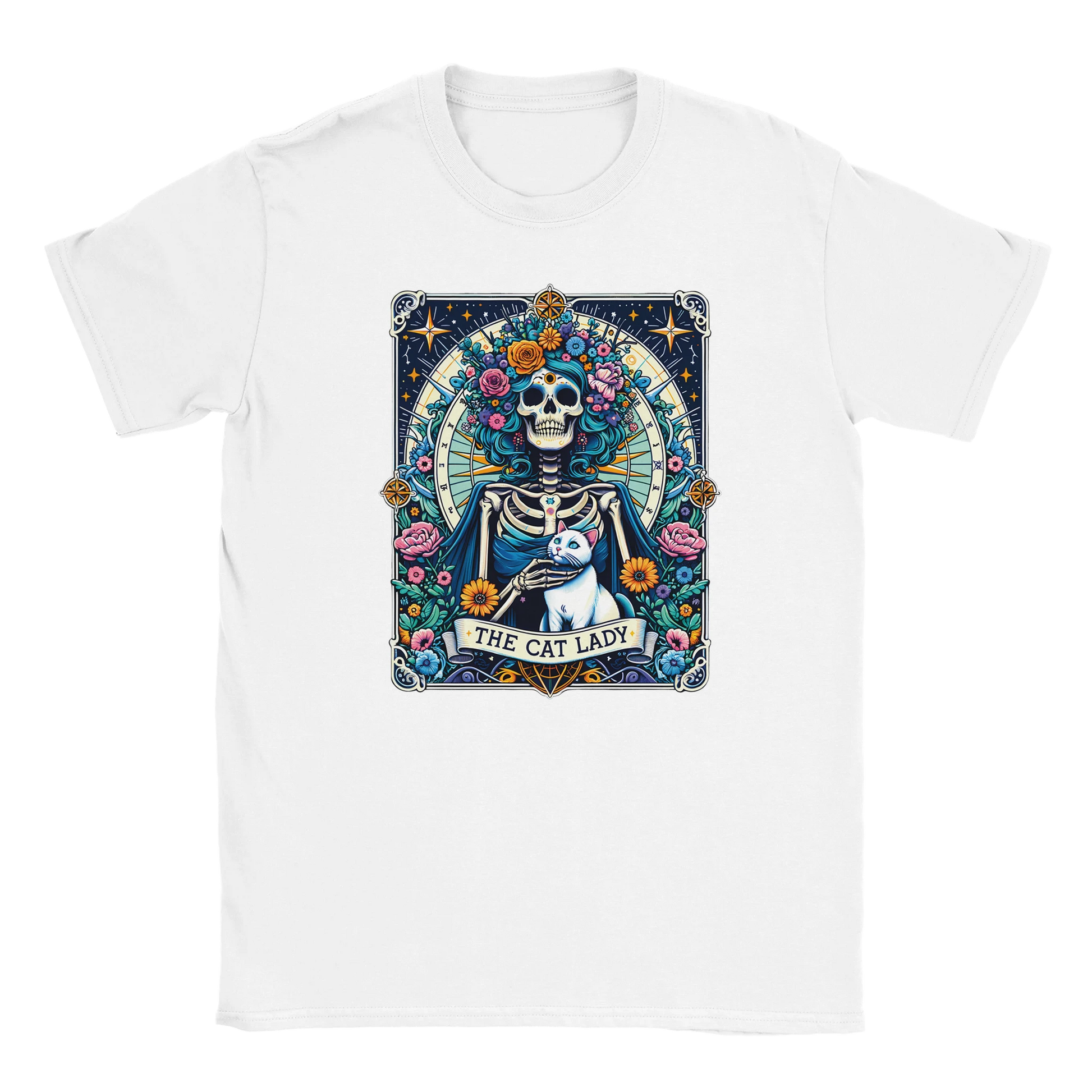 T-Shirt - Cat Lady Tarot - Unisex - Kaffee, Cat Lady Weiß