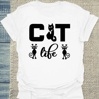 T-Shirt - CAT life - Unisex - Katze Weiß