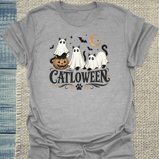 T-Shirt - Cat Lo Ween - Unisex - Katze, Halloween Grau