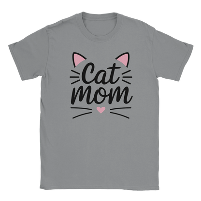 T-Shirt - Cat Mom Pink - Unisex - Kaffee, Cat Lady Grau