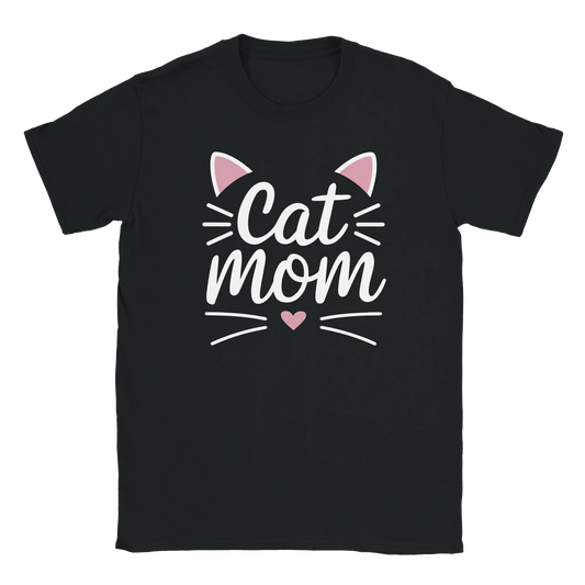 T-Shirt - Cat Mom Pink - Unisex - Kaffee, Cat Lady Schwarz