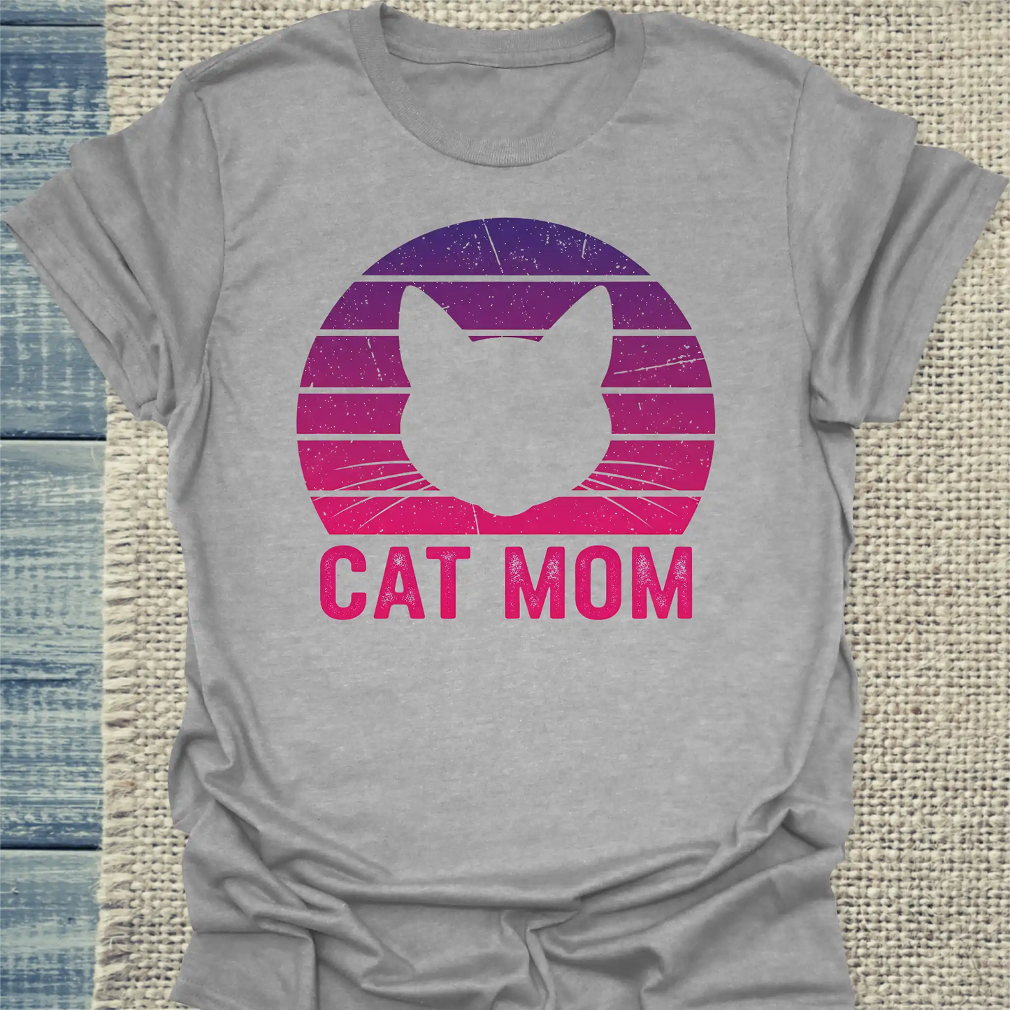 T-Shirt - Cat Mom Retro - Unisex - Katze, Cat Lady Grau