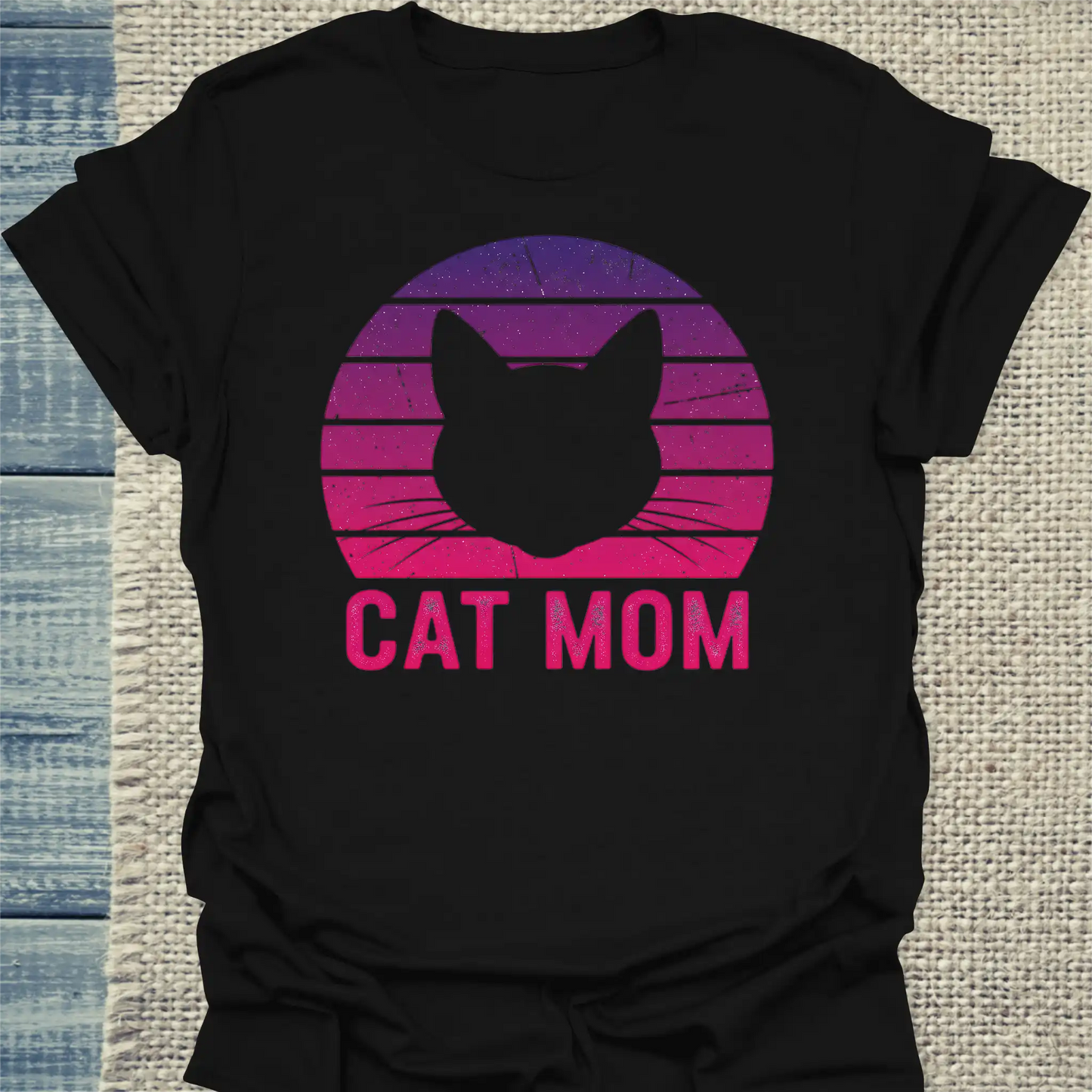 T-Shirt - Cat Mom Retro - Unisex - Katze, Cat Lady Schwarz