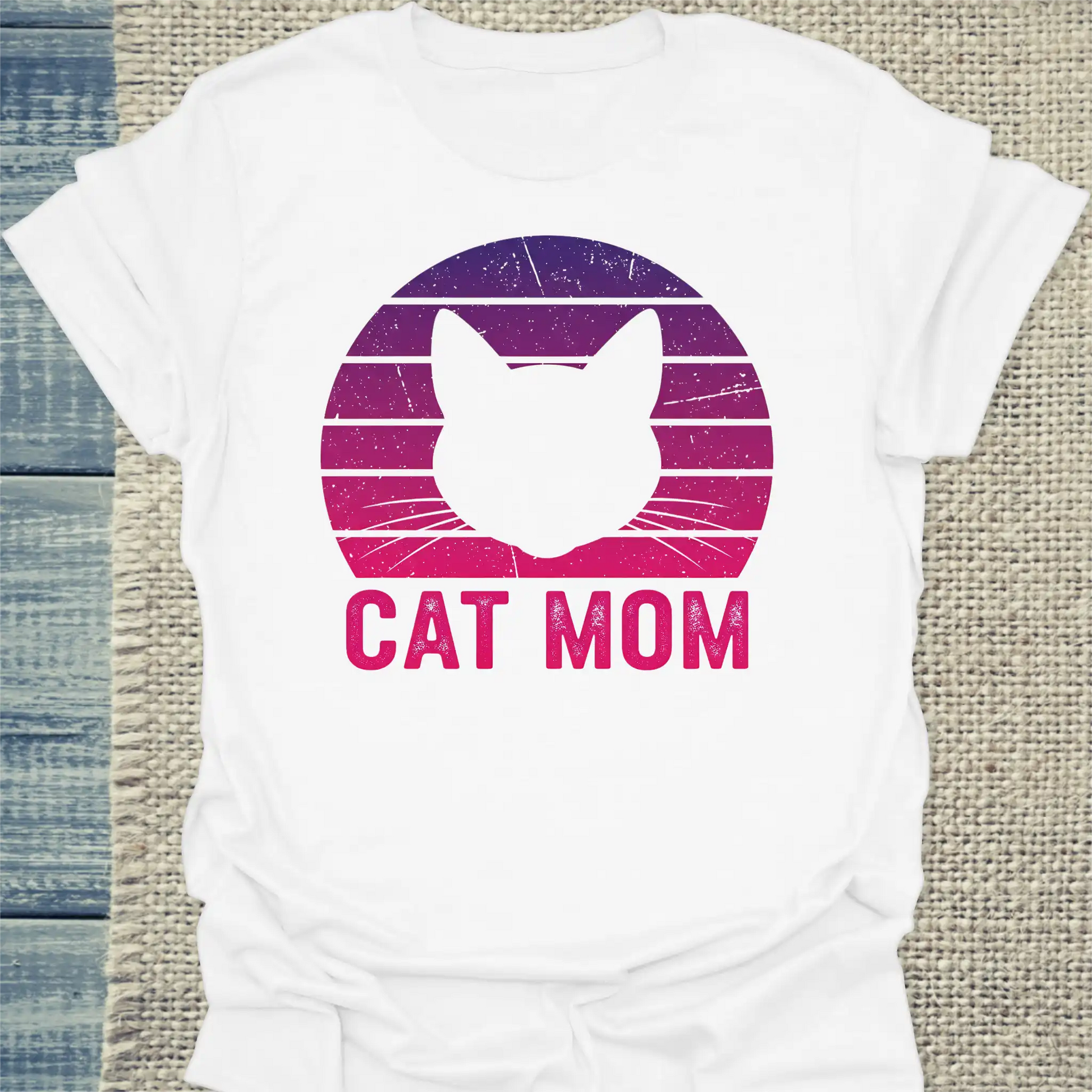 T-Shirt - Cat Mom Retro - Unisex - Katze, Cat Lady Weiß