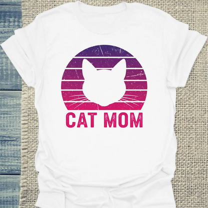 T-Shirt - Cat Mom Retro - Unisex - Katze, Cat Lady Weiß