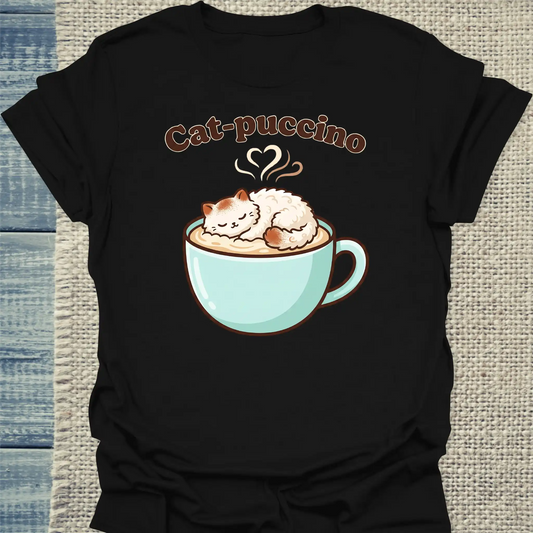 T-Shirt - Cat-puccino - Unisex - Katze & Kaffee Schwarz