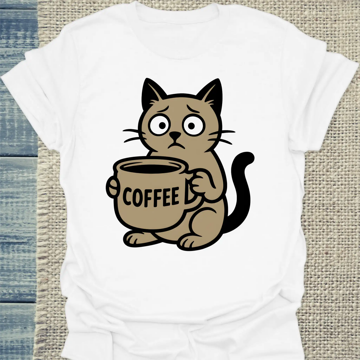 T-Shirt - Cat with Coffee - Unisex - Katze & Kaffee Weiß